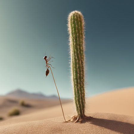 3d of a beautiful desert landscape with large brown cactusの素材