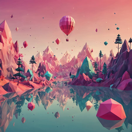 abstract 3d landscape with mountain and lake.abstract lake.の素材