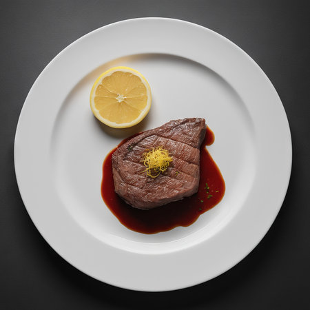 steak and beef on a white dishの素材