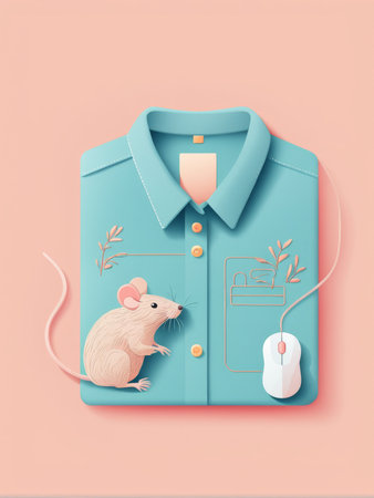 A paper cut art piece depicting a blue shirt with various elements in pastel tonesの素材