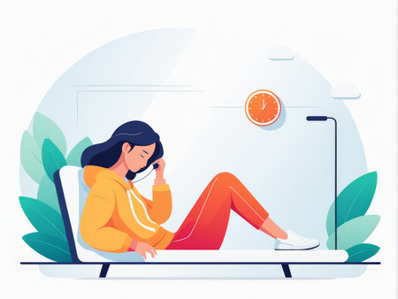 A person working from home during late hours using a laptop and phoneの素材