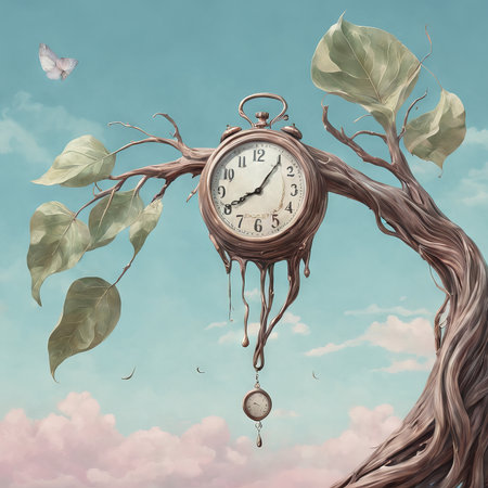 old wooden clock with tree and butterfliesの素材