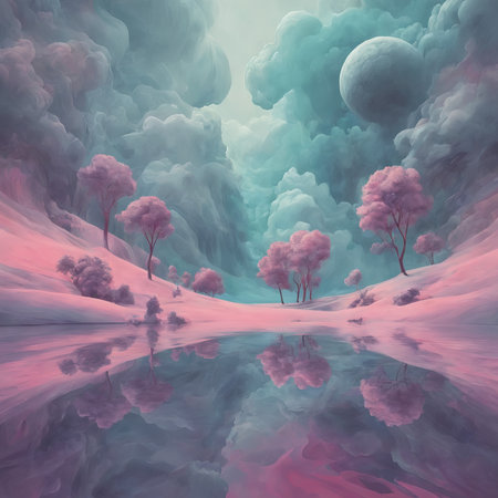 abstract landscape with trees and mountainsの素材