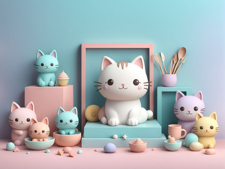 3d of cute cat in pastel color.の素材