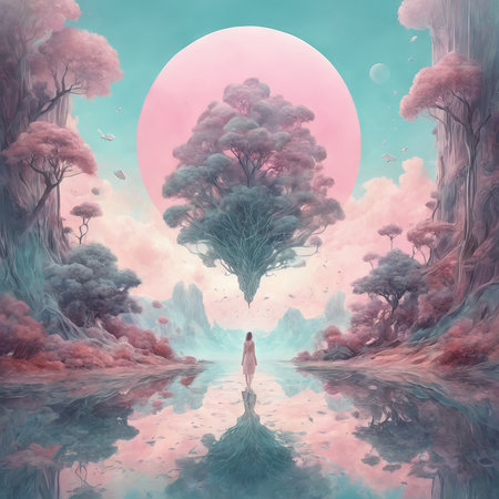 fantasy forest landscape. 3d illustration, illustrationの素材