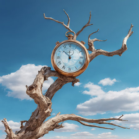 old clock on the dry treeの素材