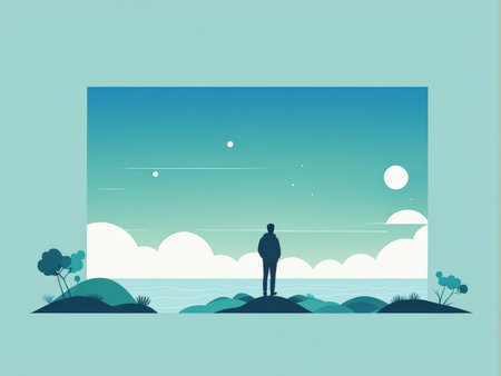 A tranquil scene depicting a person admiring the night skyの素材