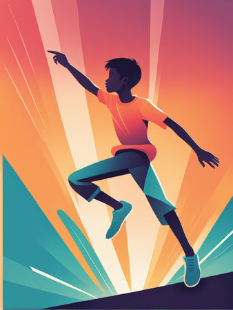 A young boy in an energetic pose pointing towards future possibilitiesの素材