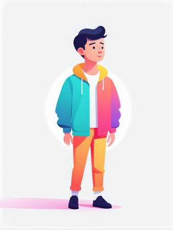 An animated male figure in a colorful hoodie and pantsの素材