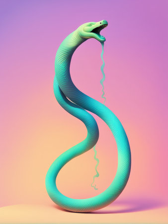 An imaginative digital illustration of a stylized snake with an elongated body and a mesmerizing patternの素材