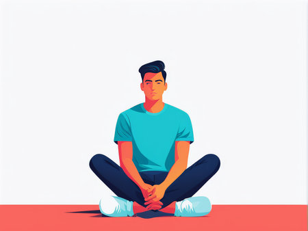 A young man meditating in a relaxed pose with closed eyesの素材