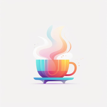 A digitallyillustrated cup of hot beverage with colorful smokeの素材