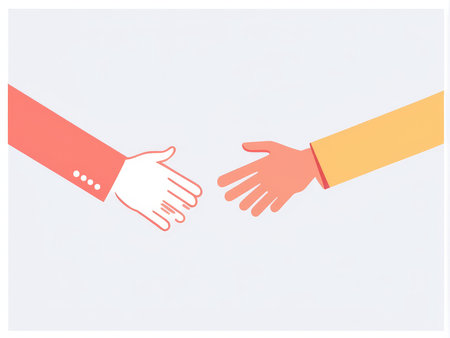 Abstract illustration of a handshake between two individuals in different colored sleevesの素材