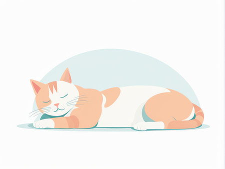 Cute cat sleeping on the floor. Vector illustration in flat style.の素材