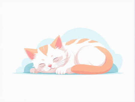 A serene and colorful depiction of a sleeping cat in an abstract settingの素材