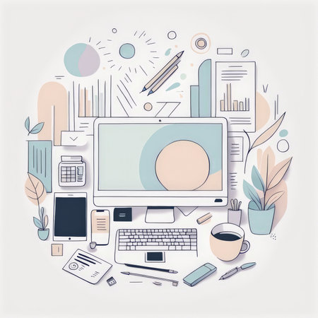 A collection of modern workspace items and productivity toolsの素材