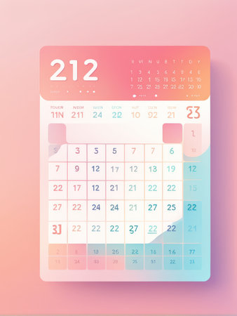A colorful digital calendar with a gradient pink to blue backgroundの素材