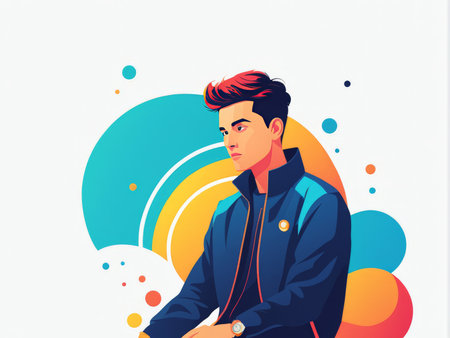 Hipster young man in trendy style. Vector illustration in flat styleの素材