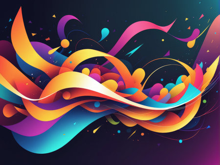 colorful background design with waves, vector illustrationの素材