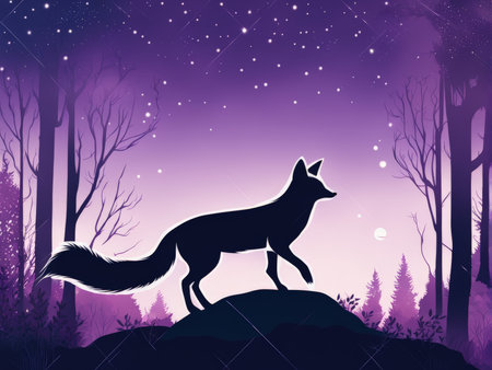 wolf with moon at night in the forestの素材