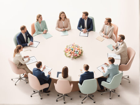 group of business people having meeting at office table with computersの素材
