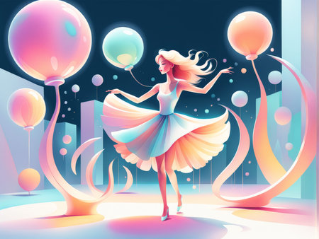 dancing girl in the evening dress. vector illustration.の素材