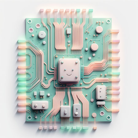 computer chip board with microchip on the motherboard 3d image. high quality illustrationの素材