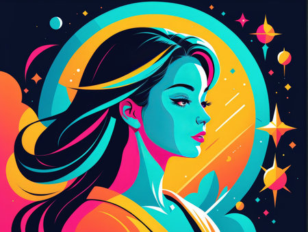 woman in a blue dress with stars. vector illustrationの素材