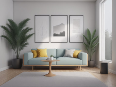 modern bright interiors 3d image illustrationの素材