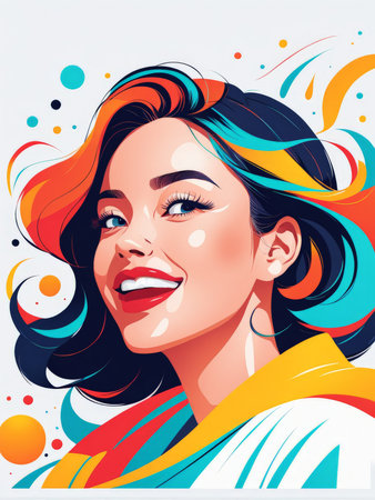 portrait beautiful woman with bright colorful hairstyle and makeup. vector illustration.の素材