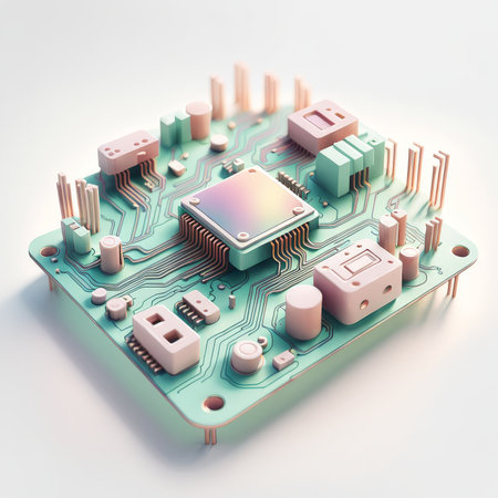circuit board with microchip. 3d illustration, computer chip.の素材