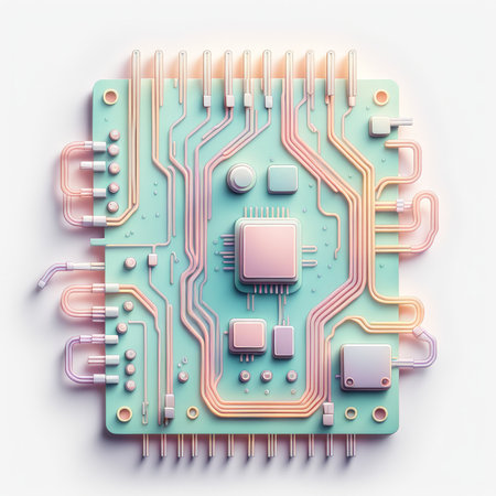 circuit board with electronic board, computer motherboard. high tech chip, 3d image.の素材