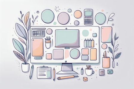 vector illustration of modern computer deskの素材