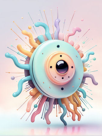 vector 3d realistic cartoon pink virus with a blue background - illustrationの素材
