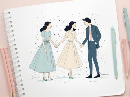 vector illustration of a couple with picture the bride and groom.の素材