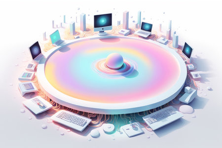 3d image of abstract computer keyboard with many different color shapes.の素材