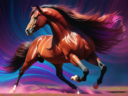 colorful horse with rainbow painting illustrationの素材