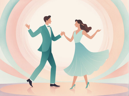 dancing couple in the club. dance, dance hall. vector illustration cartoon style.の素材