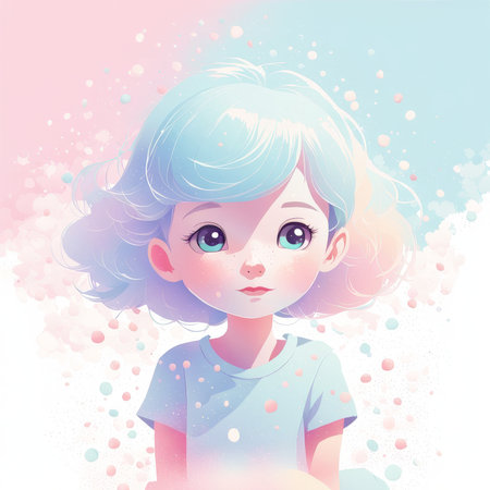 cute little girl with pink hairの素材