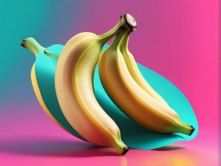 colorful banana on a pink backgroundの素材