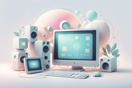 3d image computer keyboard, digital illustration.の素材