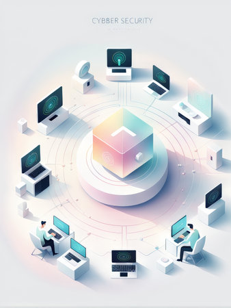 isometric vector illustration of data center, cyber security and technology. security. internet security, network.の素材