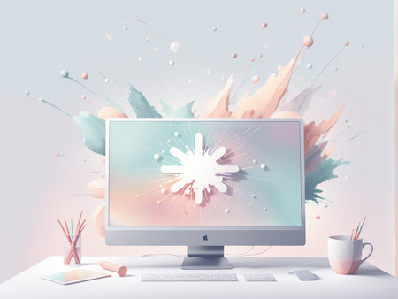 computer monitor screen and abstract background, 3d image digital drawing.の素材