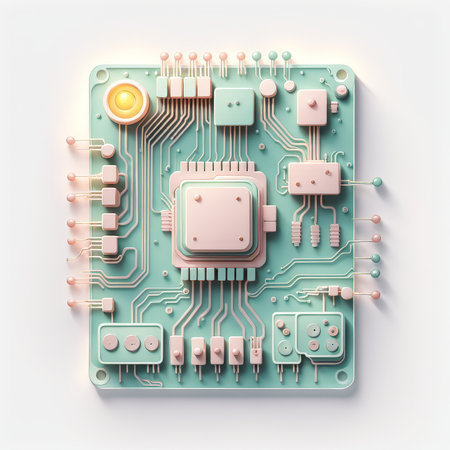 circuit board with microchip. computer technology. 3d imageの素材