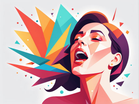 young woman with open mouth, pop art style.の素材