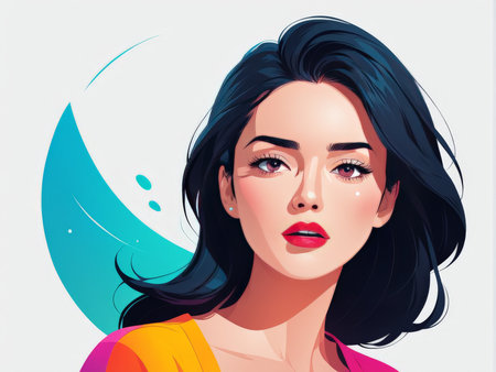 beautiful woman with long hair. beauty fashion girl. vector illustrationの素材