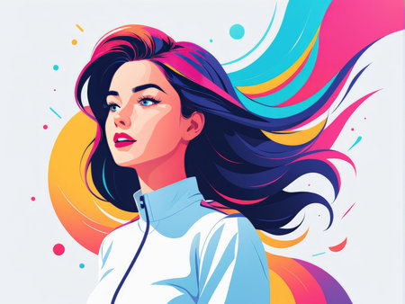 young woman with rainbow hair and sunglasses.の素材