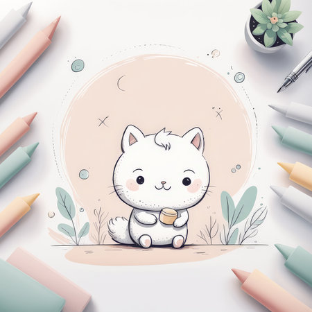 cute cat in a white cup.の素材