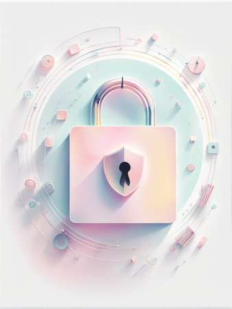 3d image of abstract white color lock with a hole and pink wall inside itの素材