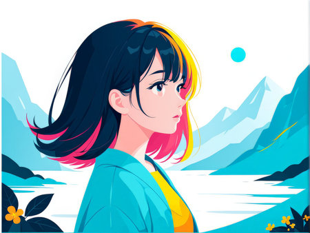 beautiful girl with flowers in her hair. vector illustration.の素材